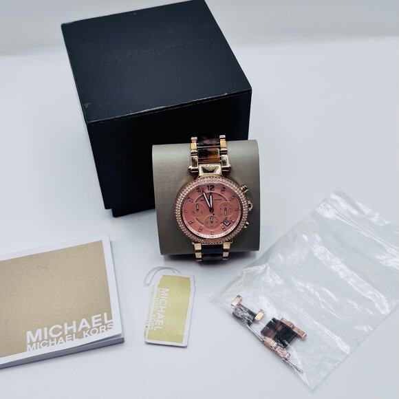 Michael Kors Parker Rose Gold Tortoise Watch - Picture 1 of 7